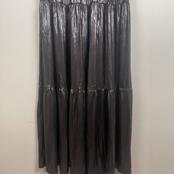 Sugar Lip Womens Maxi Dress Large Gunmetal Liquid Satin Tiered Whimsygoth Grunge - Picture 6 of 15